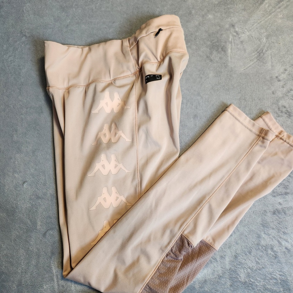 Kappa Women's Omini Logo Leggings Mesh Panel Athletic Pants Blush Pink XS
